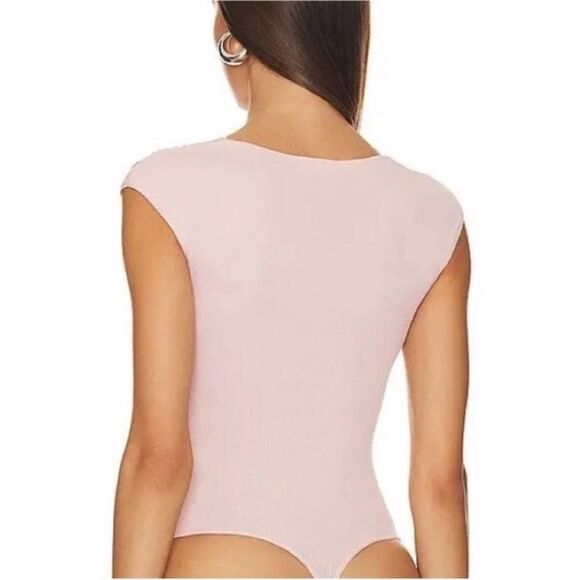 NWT Free People Another Love Stretchy Ribbed Thong Vneck Bodysuit Silver Pink XS - Picture 9 of 15